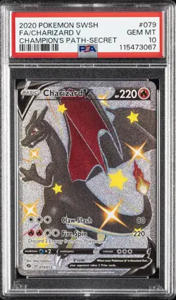 2020 POKEMON SWORD & SHIELD CHAMPION'S PATH SECRET #079 FA/CHARIZARD V PSA 10 - Image 1