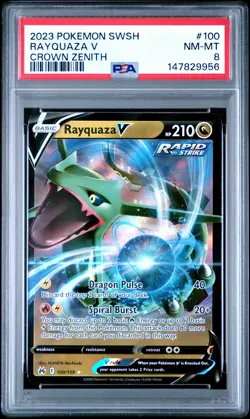2023 POKEMON SWORD & SHIELD CROWN ZENITH #100 RAYQUAZA V PSA 8 - Image 1