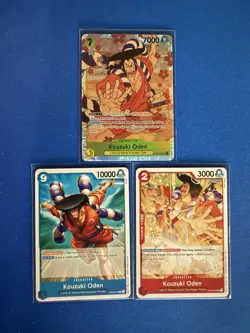 Kouzuki Oden One Piece TCG 3-card lot ST09-005 Super Rare+OP12 Uncommon+++ PWE - Image 1