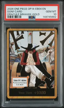 2026 ONE PIECE THE AZURE SEA'S SEVEN SEVEN DRACULE MIHAWK-GOLD DON!! CARD PSA 10 - Image 1