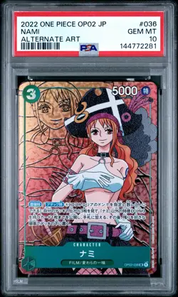 2022 ONE PIECE JAPANESE OP02-PARAMOUNT WAR ALTERNATE ART #036 NAMI PSA 10 - Image 1