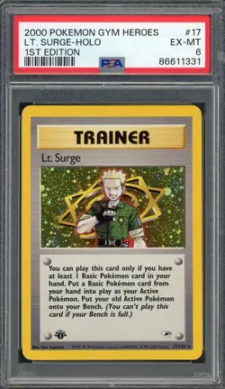 PSA 6 Lt. Surge (1st Ed.) Gym Heroes 17/132 Holo Pokemon Card B24 - Image 1