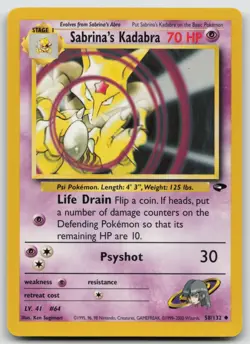 Pokemon Card Sabrina's Kadabra Uncommon Gym Challenge 058/132 - Image 1