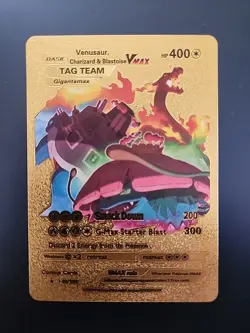 Pokemon Venusaur Charizard Blastoise VMAX 400HP Gold Fan Art Card 143/203 - Image 1