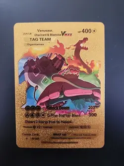 Pokemon Venusaur Charizard Blastoise VMAX 400HP Gold Fan Art Card 143/203 - Image 2