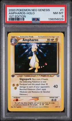 2000 POKEMON NEO GENESIS 1ST ED #1 AMPHAROS-HOLO PSA 8 - Image 1