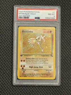 1999 Pokemon Fossil Holo Rare Hitmonlee First Edition 7/62 PSA 8 - Image 1