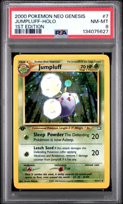 2000 Pokemon Neo Genesis #7 Jumpluff Holo 1st Edition PSA 8 - Image 1