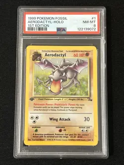 Pokemon Aerodactyl 1/62 (1st Edition) Fossil Holo (Fresh Grade) *PSA 8* - Image 1