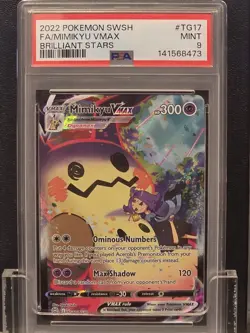 2022 POKEMON SWORD & SHIELD BRILLIANT STARS #TG17 FULL ART/MIMIKYU VMAX PSA 9 - Image 1
