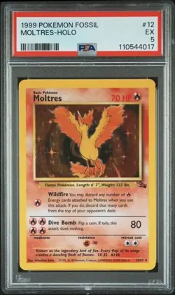 Pokemon Fossil Set Moltres 12/62 Unlimited Edition Holo PSA 5 #12 Vintage Card - Image 1