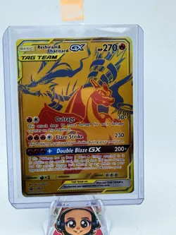 Pokemon Reshiram & Charizard GX Tag Team Gold Promo SM247 Card NM/M - Image 1