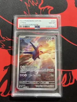 Pokemon TCG Surging Sparks Latios Illustration Card 203/191 PSA 8 - Image 1