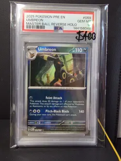 2025 Prismatic Evolutions English PSA 10 Masterball Umbreon Reverse Holo Card - Image 1