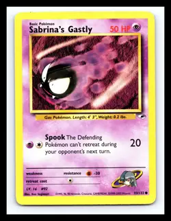 💥 Sabrina's Gastly Gym Heroes 2000 Non Holo Pokemon # 93/132 Vintage Card - Image 1