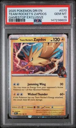 PSA 10 Team Rocket's Zapdos 070/182 (Gamestop Exclusive) Pokemon Destined Rivals - Image 1