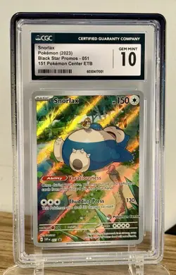 Pokemon Snorlax 051 Pokemon Center Stamped S&V 151 PC ETB PSA 10 CGC 10 GM!! - Image 1