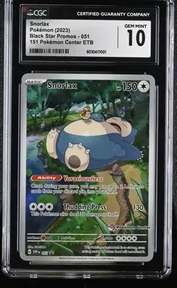 Pokemon Snorlax 051 Pokemon Center Stamped S&V 151 PC ETB PSA 10 CGC 10 GM!! - Image 2