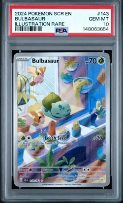 Pokemon TCG Bulbasaur Stellar Crown Illustration Rare Card 143/142 PSA 10 - Image 1