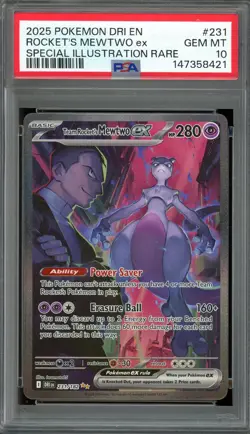 Pokemon TCG Destined Rivals #231 Team Rocket's Mewtwo ex SIR PSA 10 - Image 1