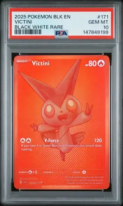 2025 POKEMON BLK EN-BLACK BOLT BLACK WHITE RARE #171 VICTINI PSA 10 - Image 1