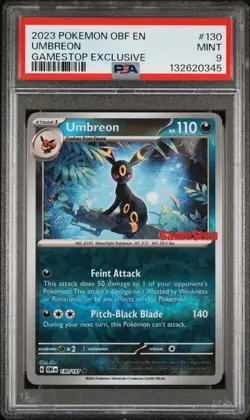 2023 POKEMON OBF EN-OBSIDIAN FLAMES GAMESTOP EXCLUSIVE #130 UMBREON PSA 9 - Image 1