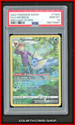 PSA 10 2022 Vaporeon TG02/TG30 - SwSh09: Brilliant Stars Pokemon TCG - Image 1