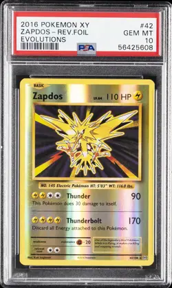 2016 POKEMON XY EVOLUTIONS #42 ZAPDOS-REVERSE FOIL PSA 10 - Image 1