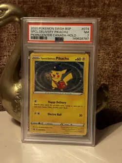 2020 Pokemon Centre SWSH Black Star Promo 074 Special Delivery Pikachu PSA 7 NM - Image 1