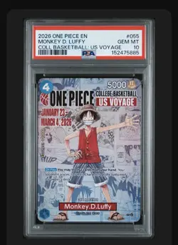 2026 One Piece EN P-055 Monkey D Luffy College Basketball US Voyage PSA 10 - Image 1