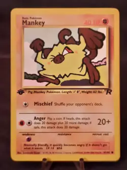 Pokemon Card Team Rocket 1st Edition Regular Finish Mankey 61/82 VLP-NM - Image 1