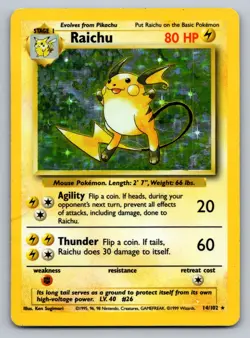 Pokemon TCG Raichu Base Set Holo Rare Card 14/102 - Image 1