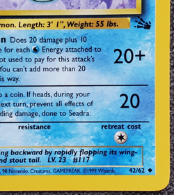 1st Edition Seadra - Fossil - #42/62 - Vintage Pokemon Card 1999 WOTC - Image 4