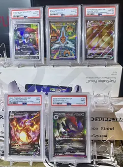 Lot Of 5 ) PSA Pokemon Cards , FA/WEAVILE , ROTOM ex, FA/EEVEE VMAX, CHARIZARD + - Image 1