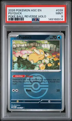 2026 POKEMON ASC EN-ASCENDED HEROES POKE BALL REVERSE HOLO #039 PSYDUCK PSA 9 - Image 1