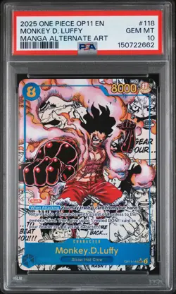 2025 ONE PIECE OP11-A FIST OF DIVINE SPEED #118 MONKEY D. LUFFY PSA 10 - Image 1