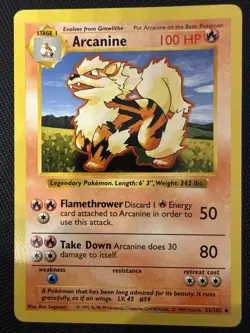 Arcanine 23/102 Shadowless Pokemon Base Set Card - LP+/NM- - Image 1