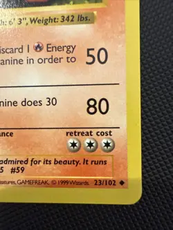 Arcanine 23/102 Shadowless Pokemon Base Set Card - LP+/NM- - Image 2