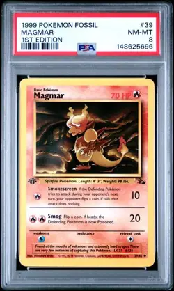1999 POKEMON FOSSIL 39 MAGMAR 1ST EDITION NEAR MINT PSA 8 - Image 1