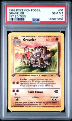 1999 POKEMON FOSSIL 37 GRAVELER 1ST EDITION GEM MINT PSA 10 - Image 1