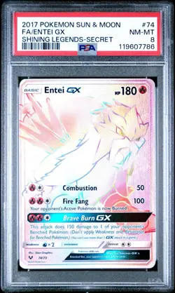 Pokemon Entei GX (Secret) 74/73 Shining Legends Holo PSA 8 - Image 1