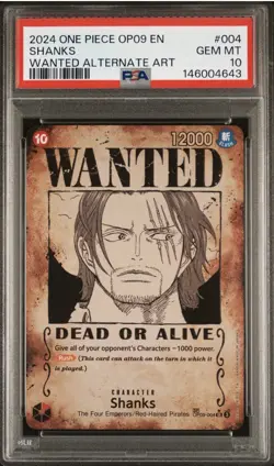 Shanks Wanted OP09-004 One Piece CCG Emperors in the New World Foil PSA 10 - Image 1