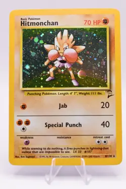 Pokemon TCG Hitmonchan 8/130 Base Set 2 Holo Rare 70 HP English Card - Image 1