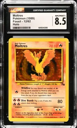 CGC 8.5 NM MINT + Moltres 12/62 Fossil Holo Rare Vintage WOTC 1999 Pokemon - Image 1