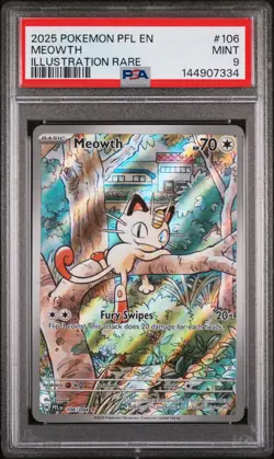 2025 POKEMON PFL EN-PHANTASMAL FLAMES ILLUSTRATION RARE #106 MEOWTH PSA 9 - Image 1