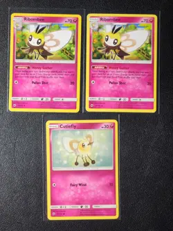 2x Ribombee 96/147 & 1x Cutiefly 95/147 Pokemon card SM Burning Shadows NM - Image 1