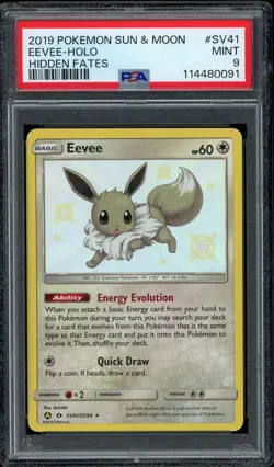 Pokemon PSA 9 Eevee SV41/SV94 Sun & Moon Hidden Fates Shiny Vault Near Mint - Image 1
