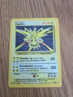 Zapdos 1999 Pokemon Base Set 16/102 Holo Rare MP WotC Vintage - Image 1