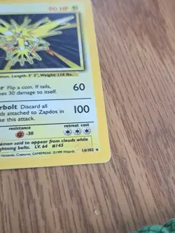 Zapdos 1999 Pokemon Base Set 16/102 Holo Rare MP WotC Vintage - Image 5