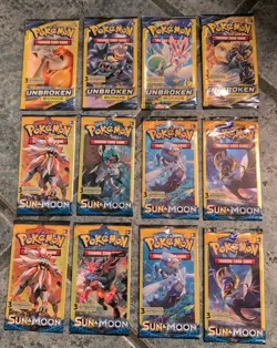 12-Pokemon Sun And Moon 3 Card Booster Packs 4-Unbroken Bonds, 8-Base Set-Sealed - Image 1